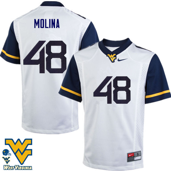 Men #48 Mike Molina West Virginia Mountaineers College Football Jerseys-White